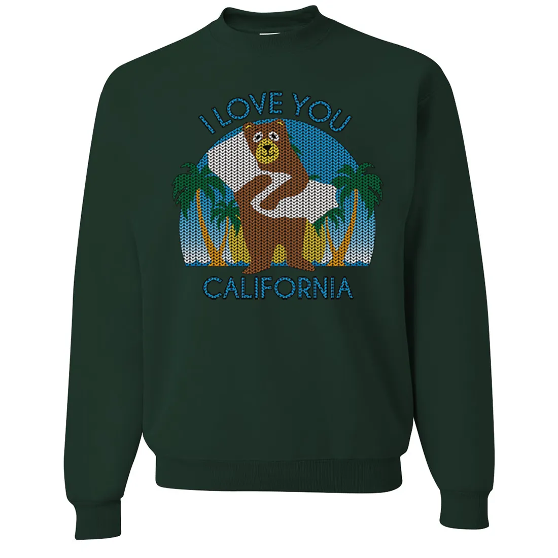 I Love You CA Knit Style Bear Crewneck Sweatshirt