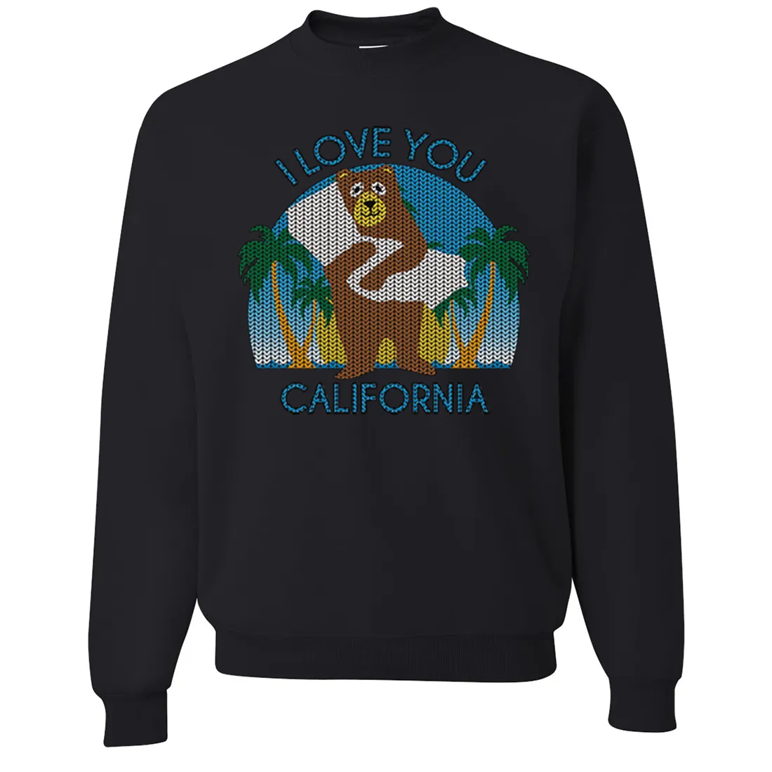 I Love You CA Knit Style Bear Crewneck Sweatshirt