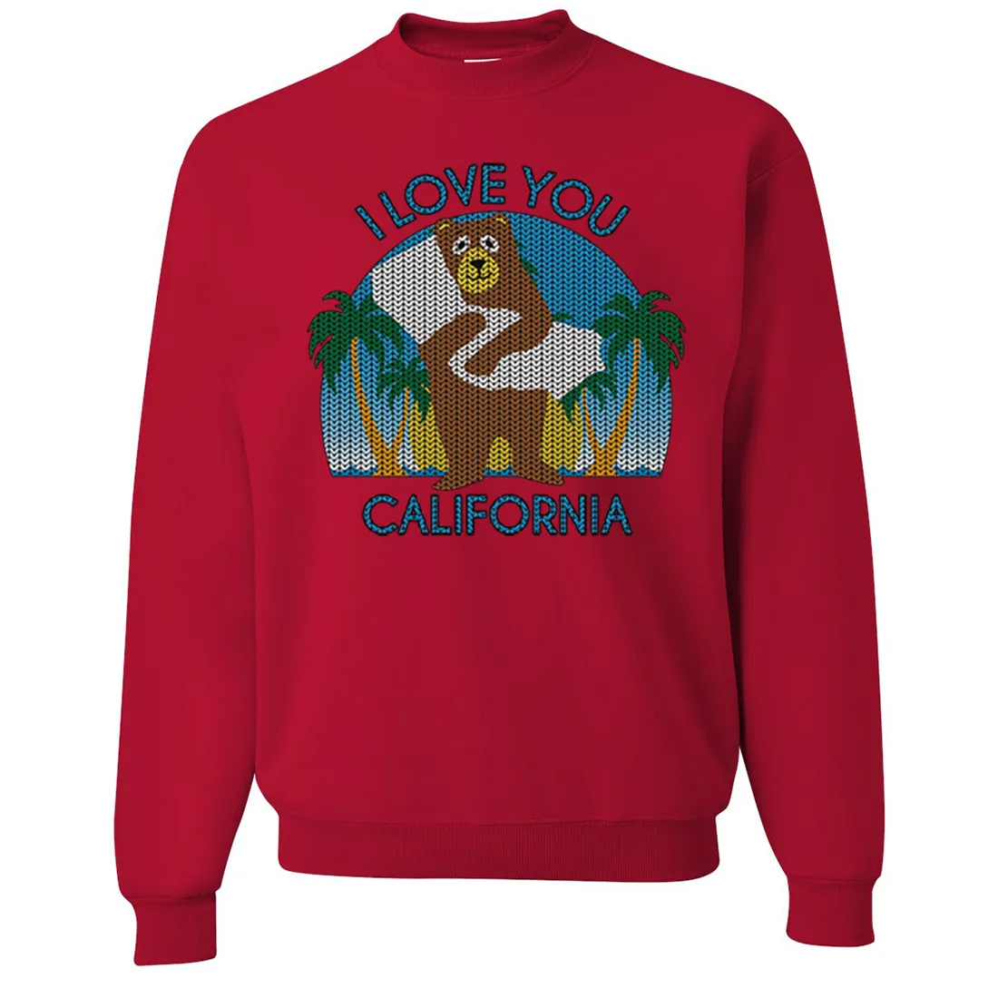 I Love You CA Knit Style Bear Crewneck Sweatshirt