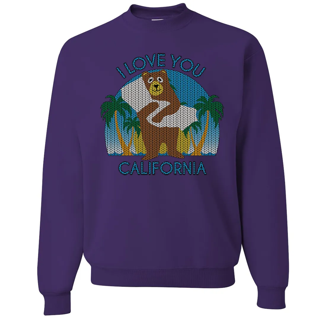 I Love You CA Knit Style Bear Crewneck Sweatshirt
