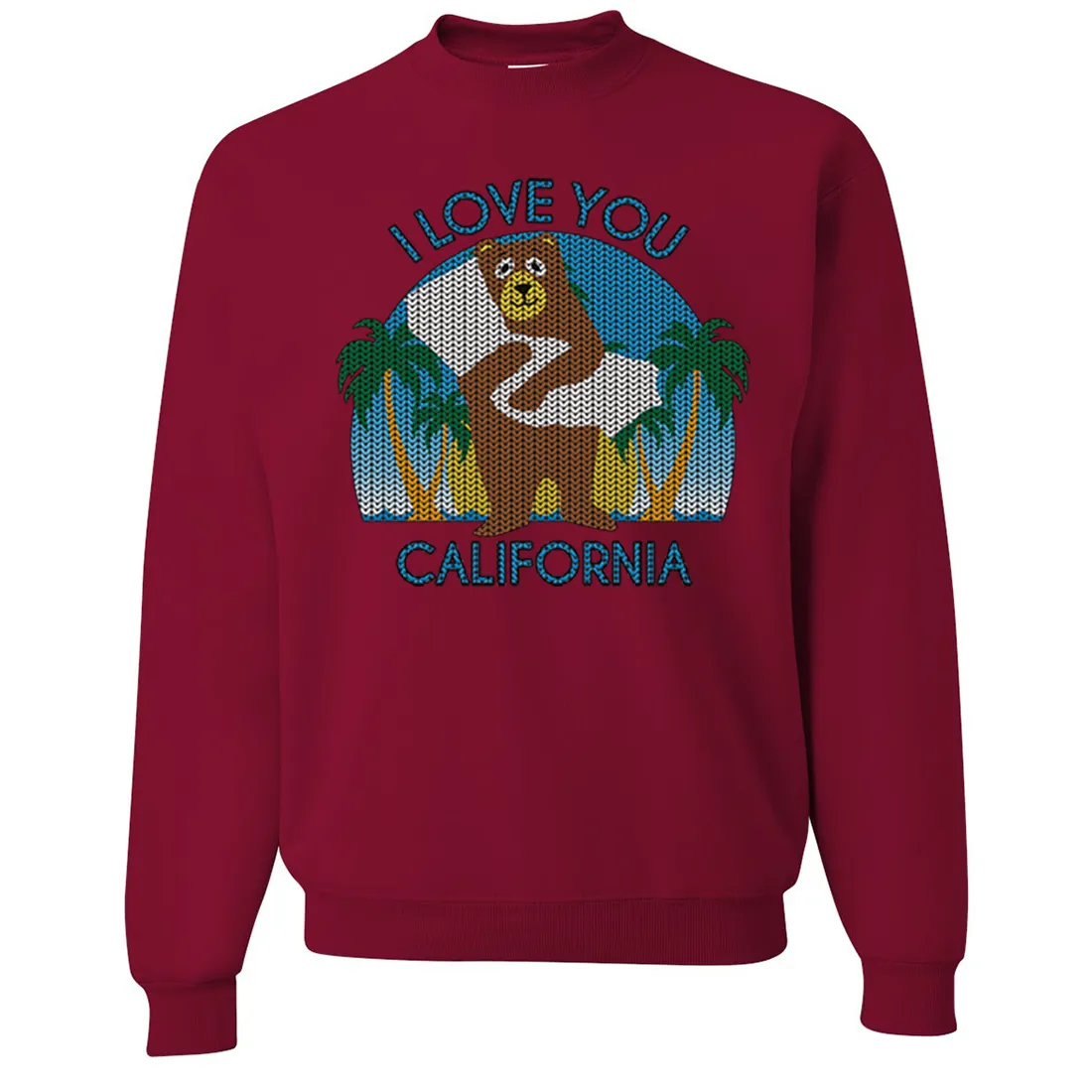 I Love You CA Knit Style Bear Crewneck Sweatshirt