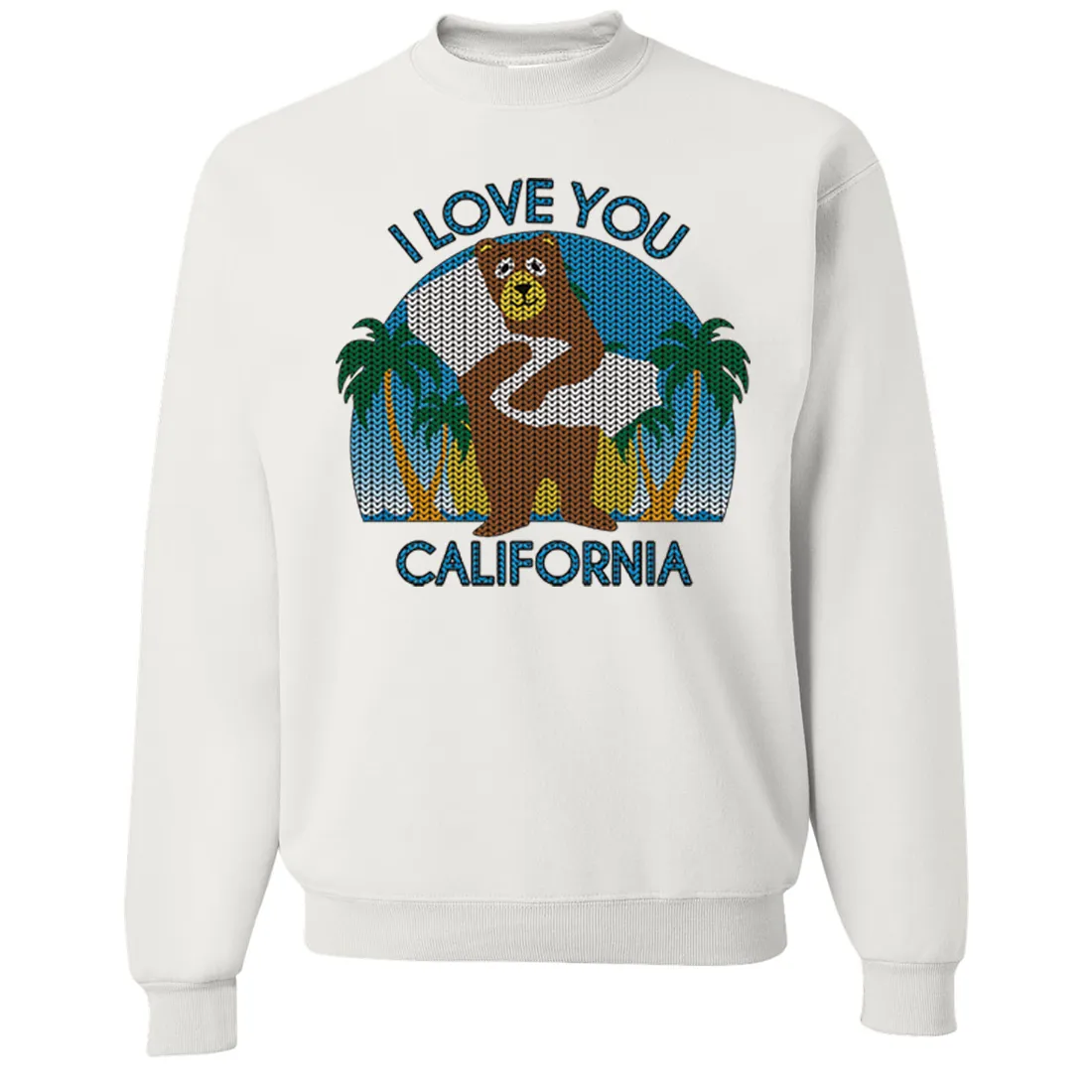 I Love You CA Knit Style Bear Crewneck Sweatshirt