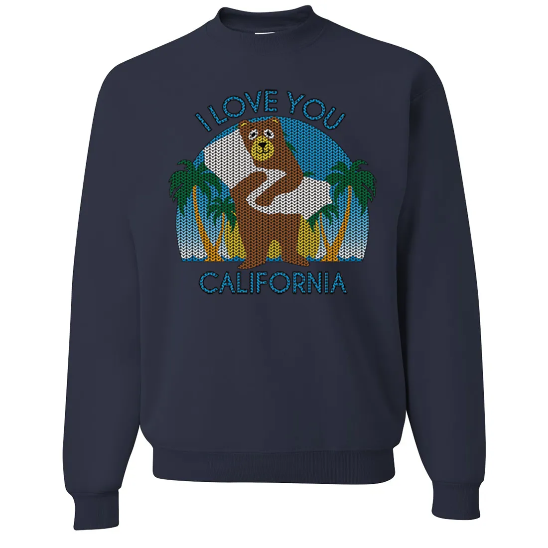 I Love You CA Knit Style Bear Crewneck Sweatshirt