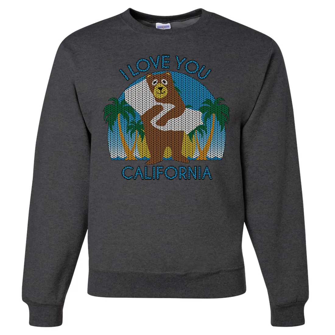 I Love You CA Knit Style Bear Crewneck Sweatshirt