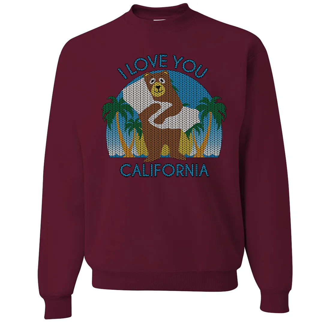 I Love You CA Knit Style Bear Crewneck Sweatshirt