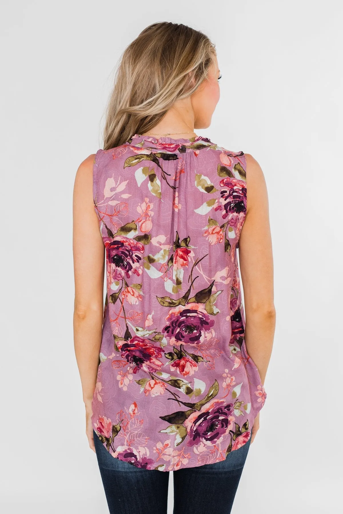 I'll Be There Floral Neck Tie Tank Top- Orchid