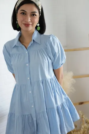 JULES Button-down Tiered Mini Dress (Powder Blue)