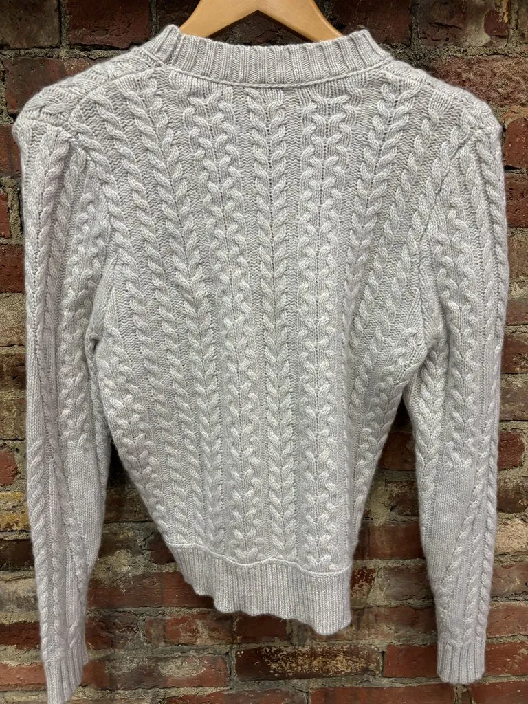 Kinross Cashmere Grey Cable Knit Sweater - Size Medium