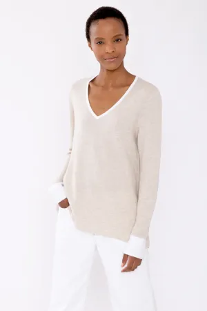 Kinross Cashmere Reversible Hi Low Vee Sweater, Marlin & Gris