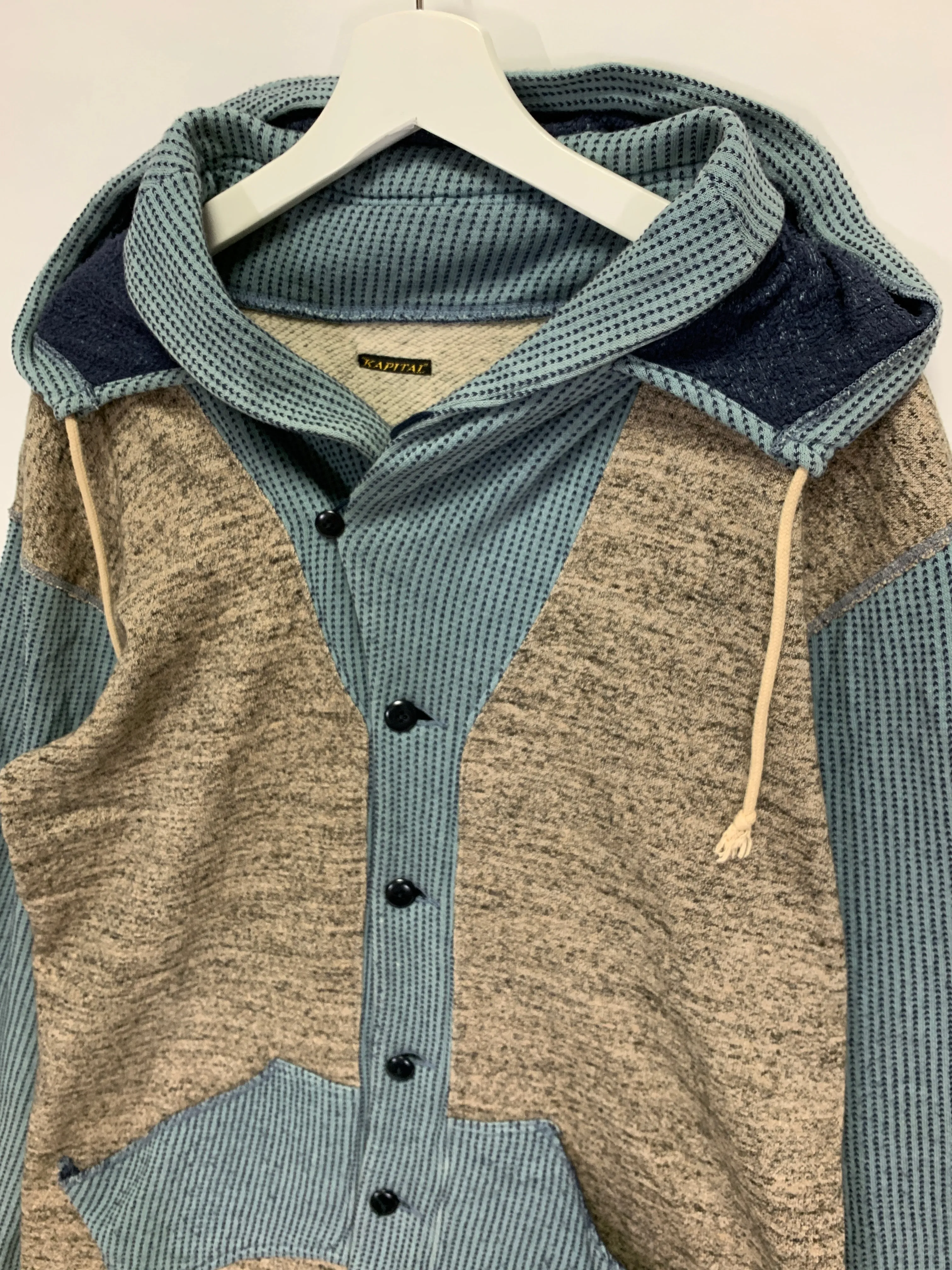 [L] Kapital Sashiko Hooded Shawl Neck Cardigan Sweatshirt