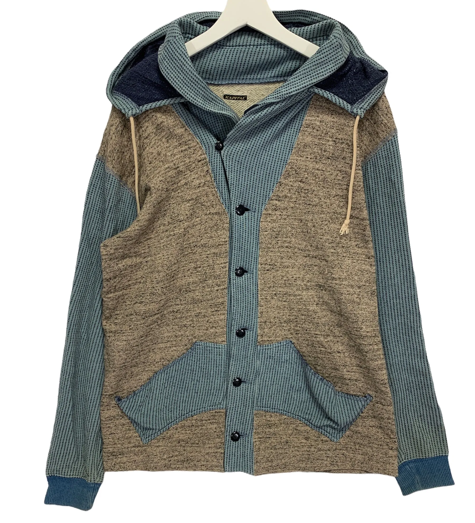 [L] Kapital Sashiko Hooded Shawl Neck Cardigan Sweatshirt