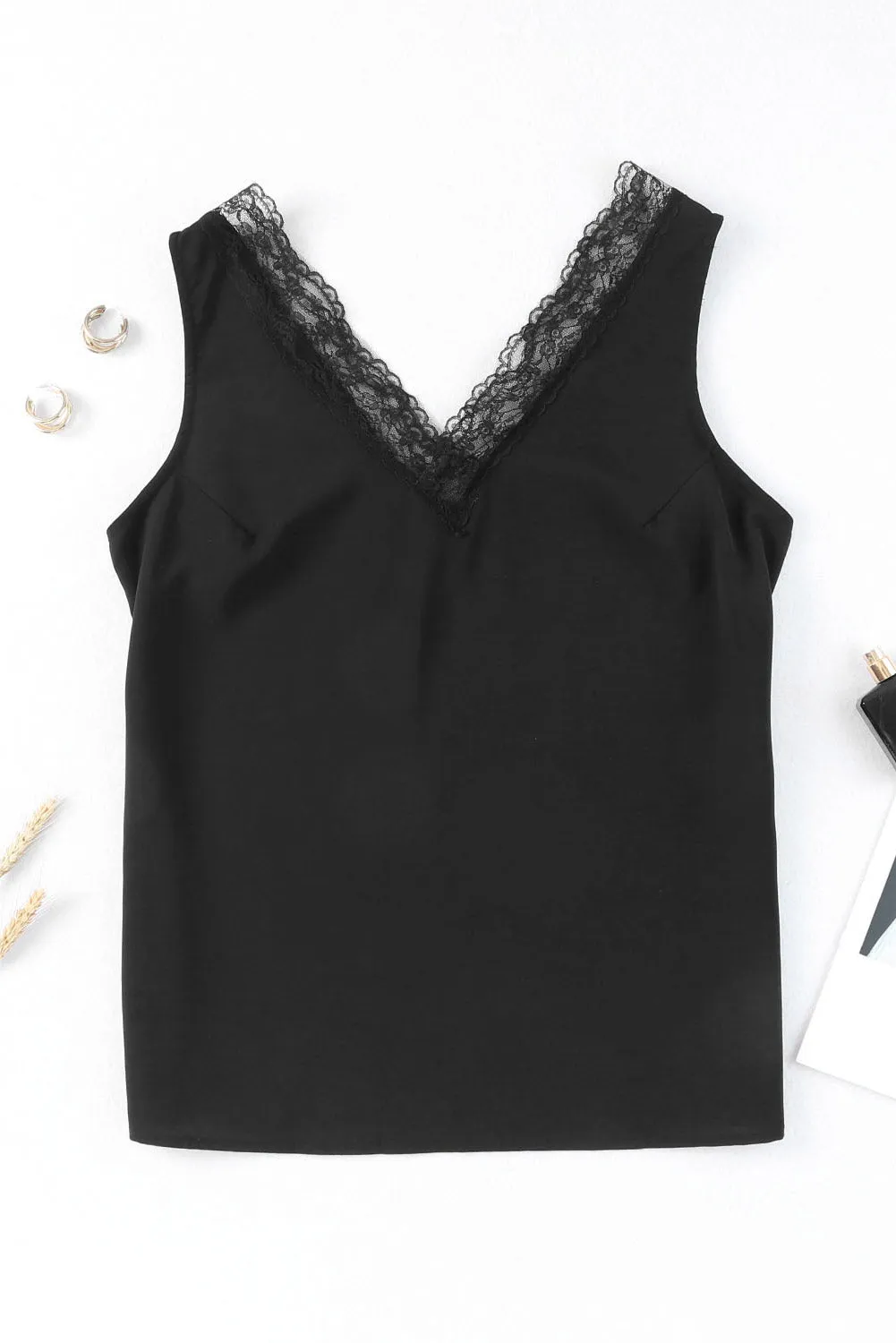 Lace Splicing Open Back Tank Top