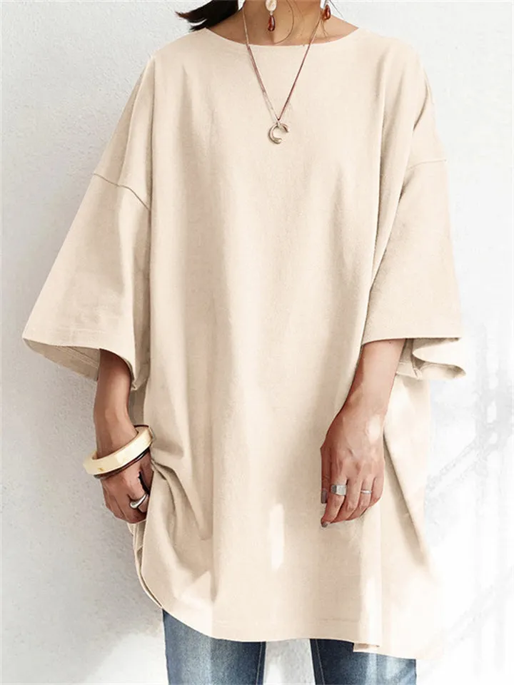 Ladies Oversized Plain 3/4 Sleeve Pullover T-shirts