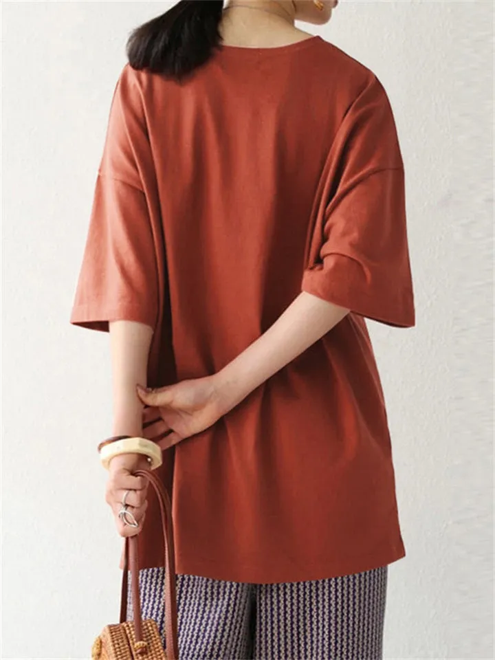 Ladies Oversized Plain 3/4 Sleeve Pullover T-shirts