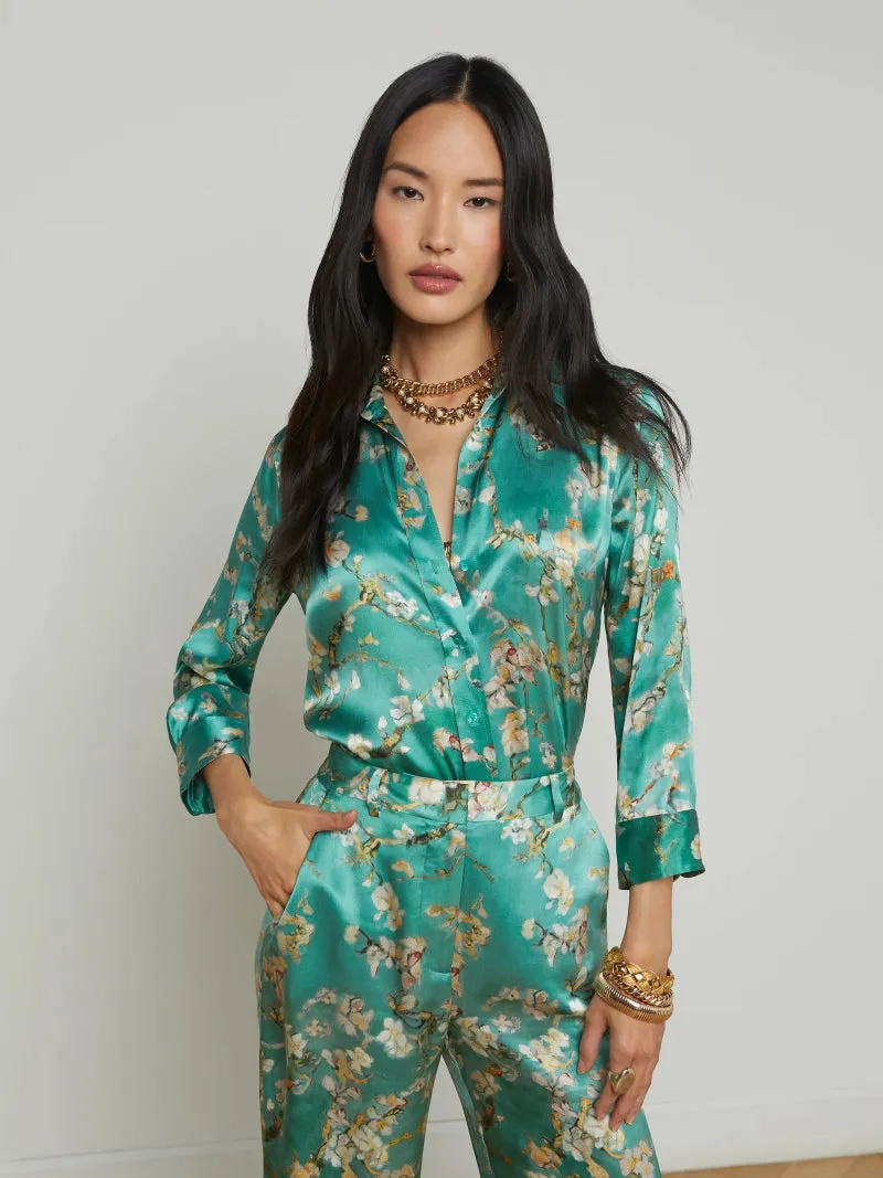L'AGENCE - Dani 3/4 Sleeve Blouse in Teal Cherry Blossom