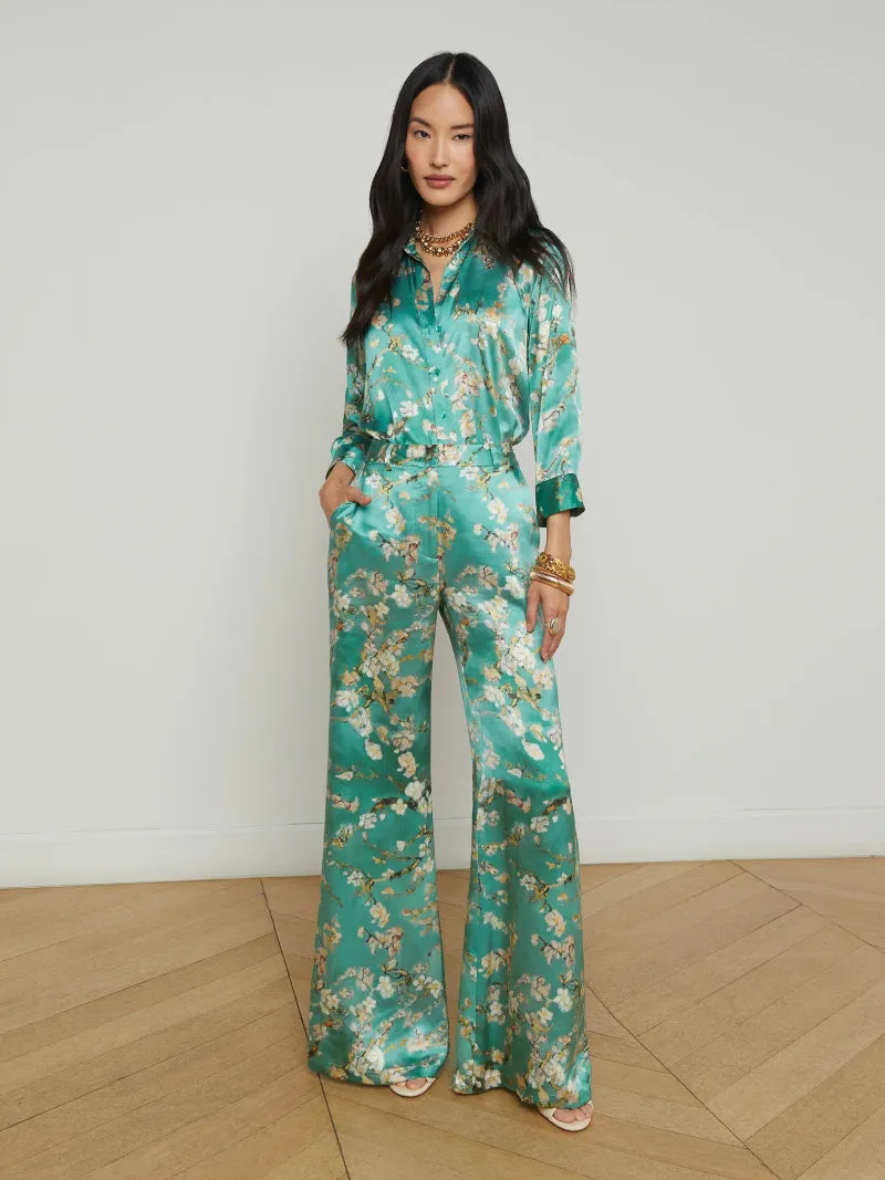 L'AGENCE - Dani 3/4 Sleeve Blouse in Teal Cherry Blossom