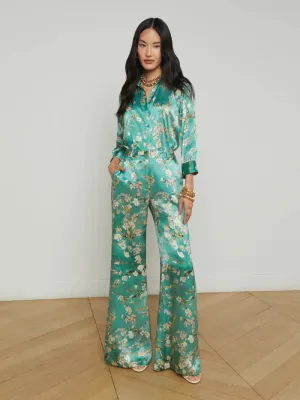 L'AGENCE - Dani 3/4 Sleeve Blouse in Teal Cherry Blossom