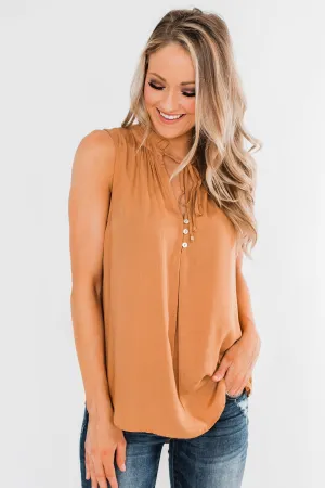 Larger Than Life Neck Tie Tank Top- Burnt Mustard
