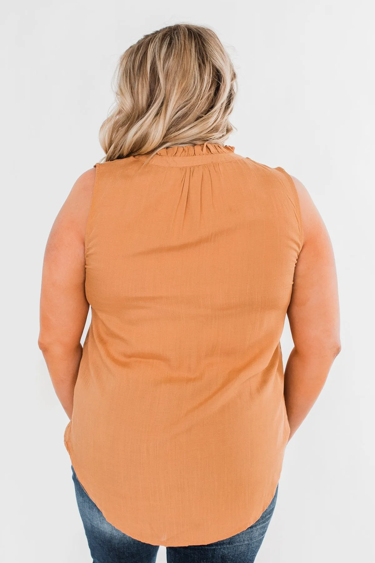 Larger Than Life Neck Tie Tank Top- Burnt Mustard