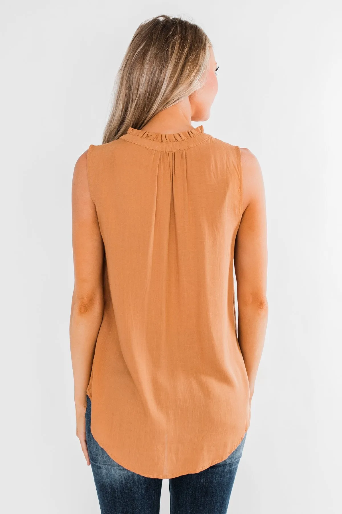 Larger Than Life Neck Tie Tank Top- Burnt Mustard