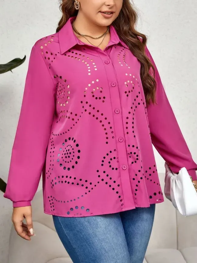 Laser Luxe Long Sleeve Button-Down Blouse