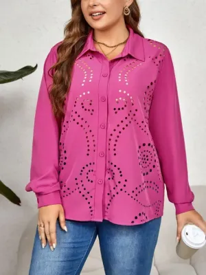 Laser Luxe Long Sleeve Button-Down Blouse