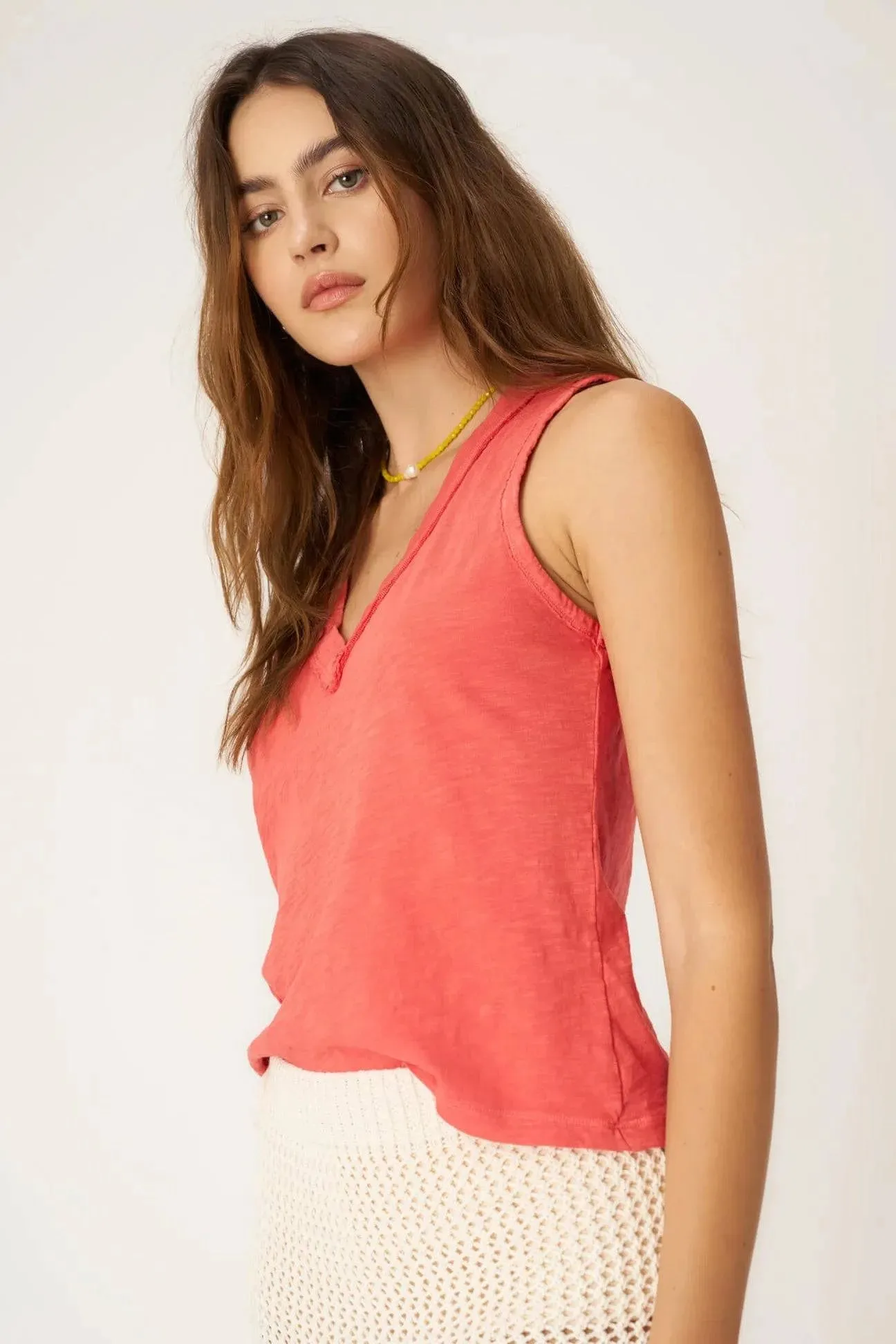 Let Me Know Slub VNeck Tank by Project Social T | Sunset Coral