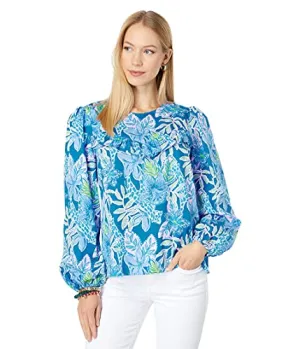 Lilly Pulitzer Bernadette Top Macaw Blue Tall Me About It SM