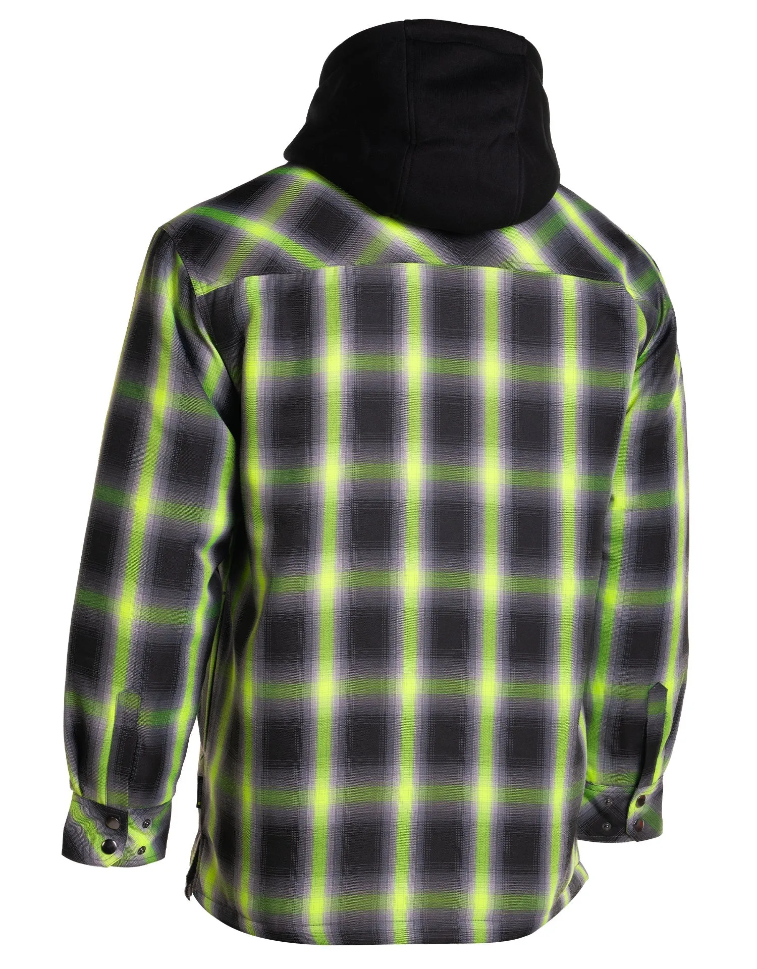 Lime Ombre Plaid Hooded Quilt-lined Shirt Jacket