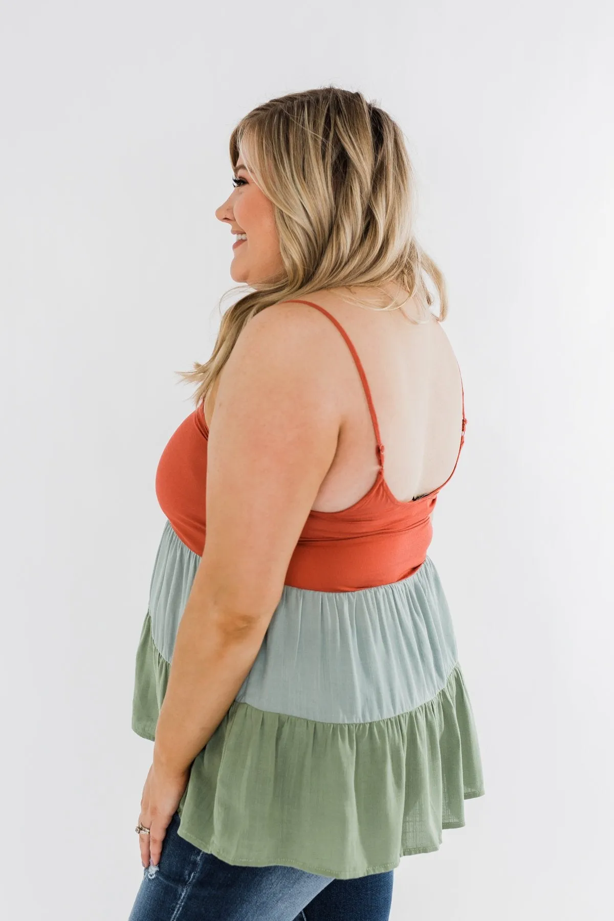 Lingering Feelings Color Block Tank Top- Rust, Slate Blue, & Green