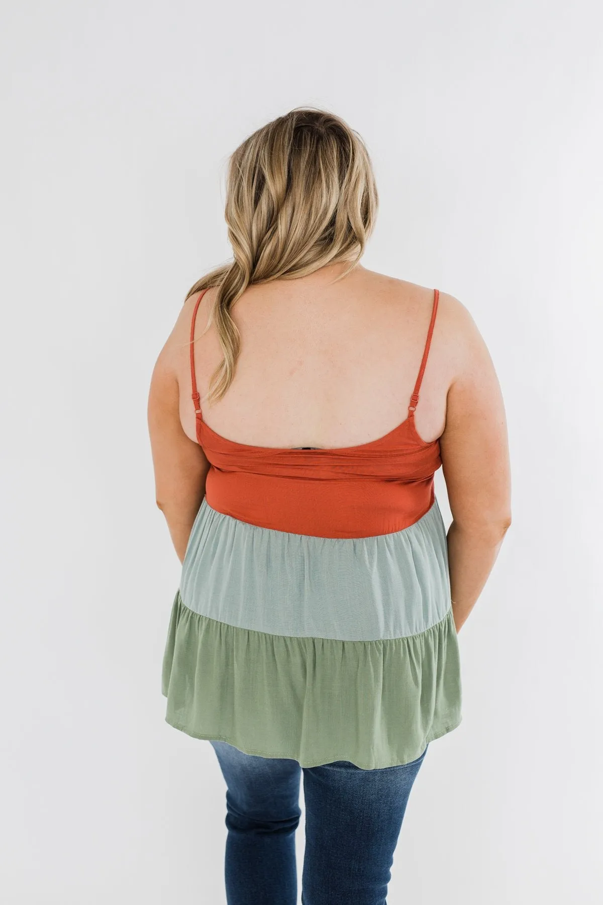 Lingering Feelings Color Block Tank Top- Rust, Slate Blue, & Green