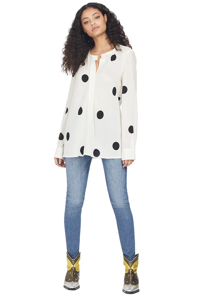 Long Sleeve Button Down Blouse (Cream Multi)