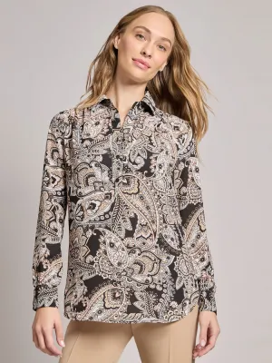 Long Sleeve Collared Popover Blouse, Jasper Crepe