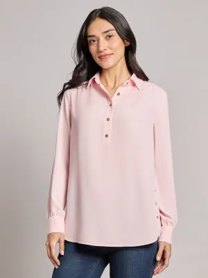 Long Sleeve Collared Popover Blouse, Jasper Crepe