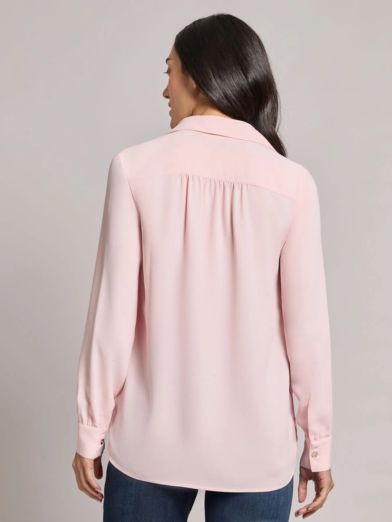 Long Sleeve Collared Popover Blouse, Jasper Crepe