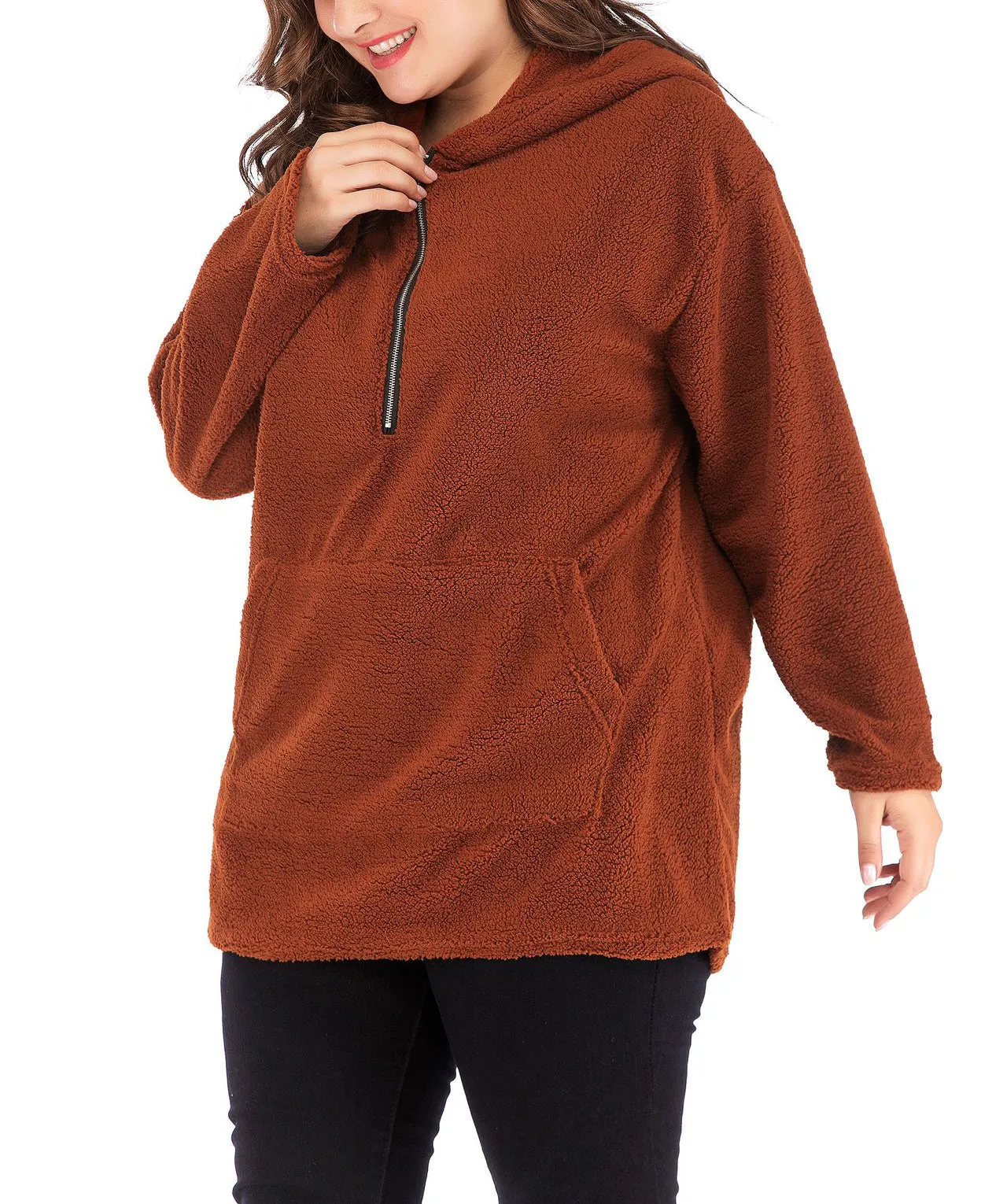 Long-sleeved Hooded Lamb Hair Large Size Sweater