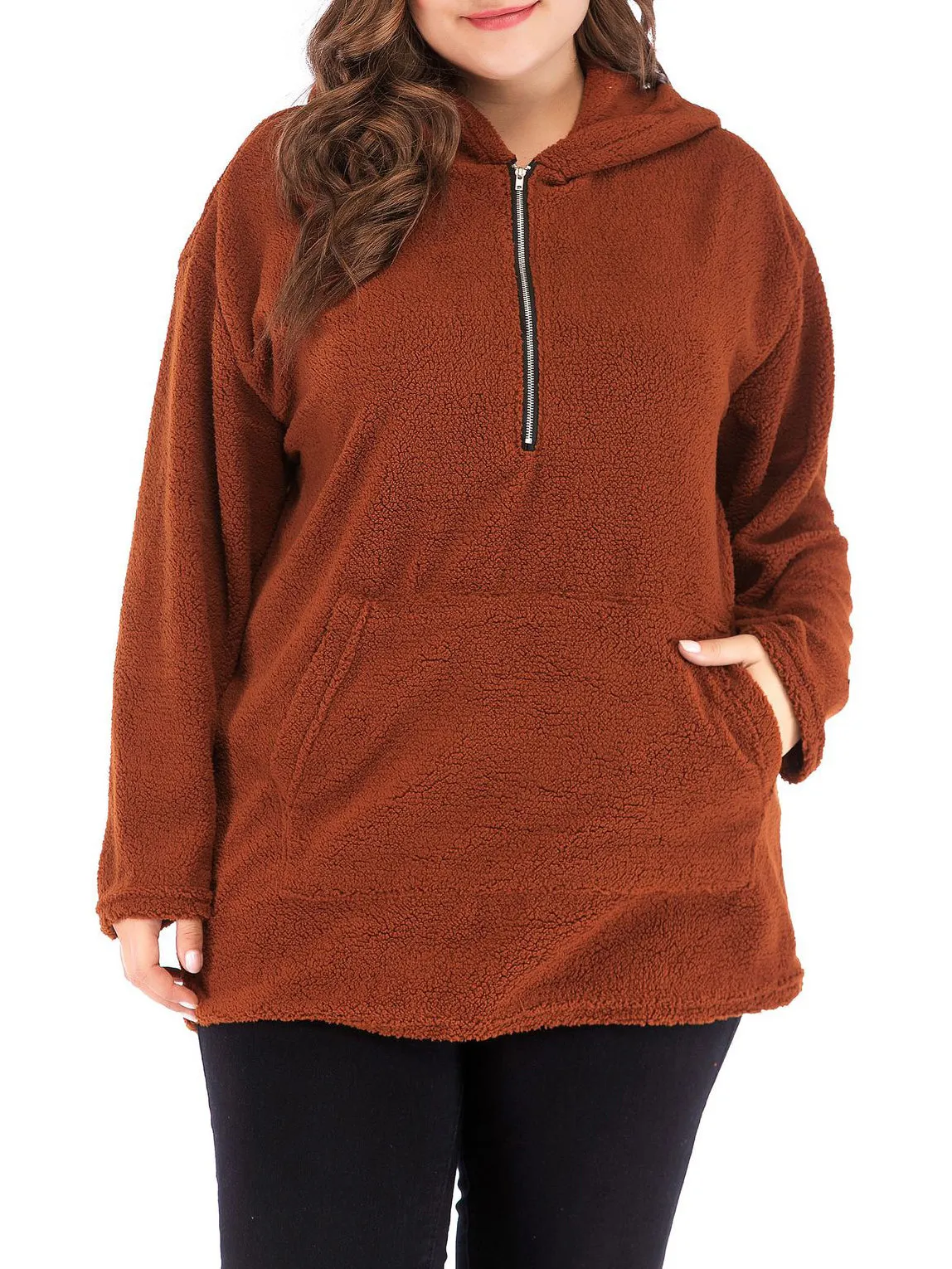 Long-sleeved Hooded Lamb Hair Large Size Sweater