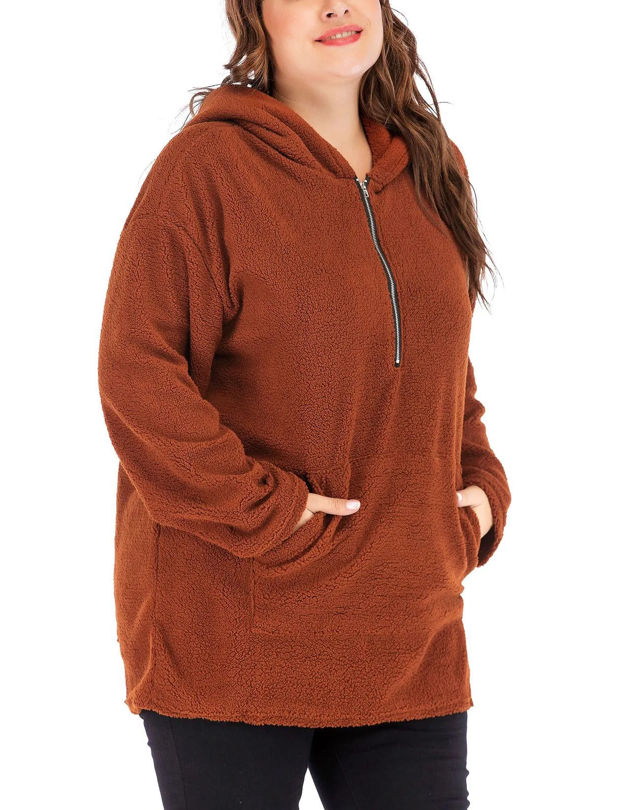 Long-sleeved Hooded Lamb Hair Large Size Sweater