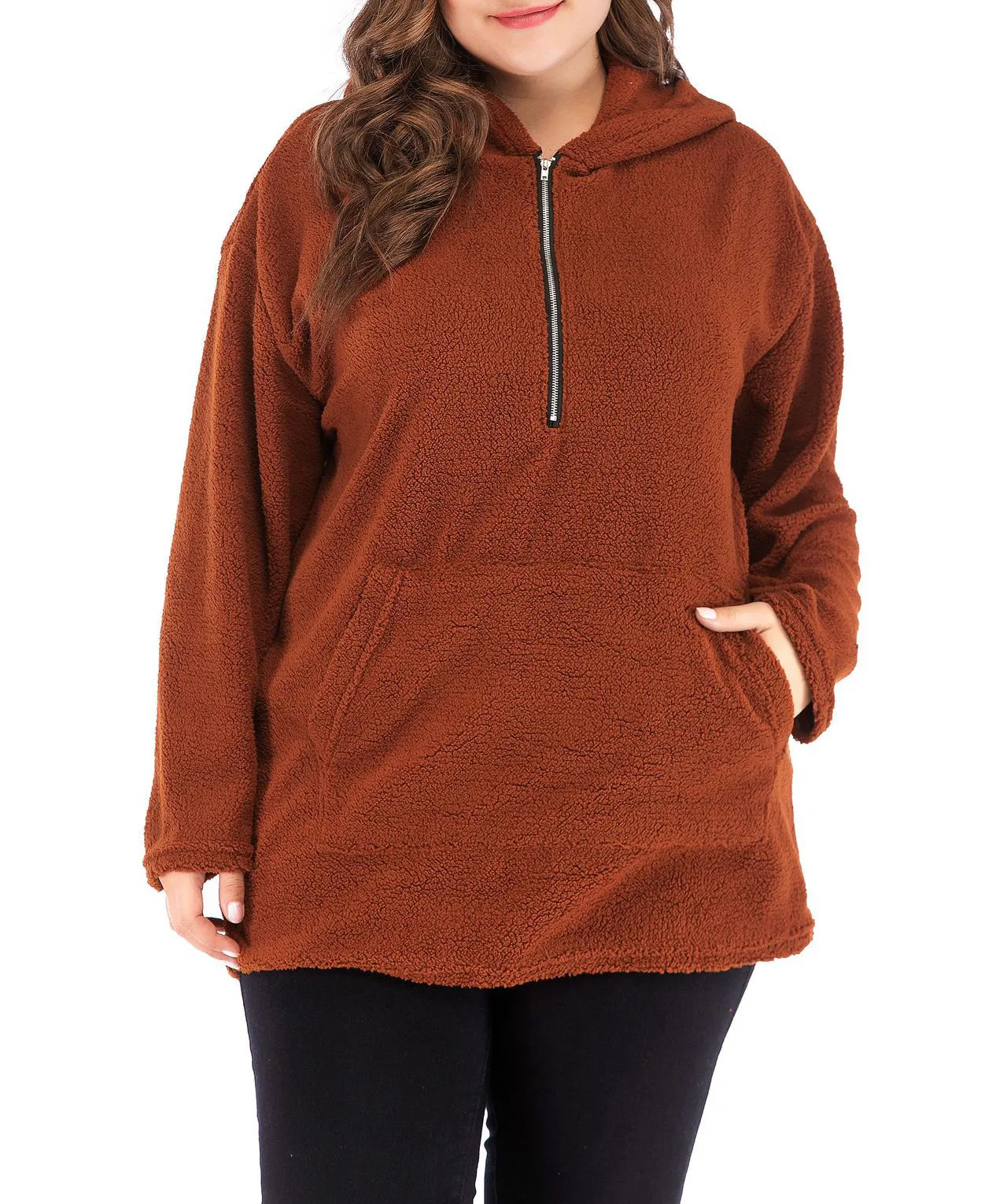 Long-sleeved Hooded Lamb Hair Large Size Sweater