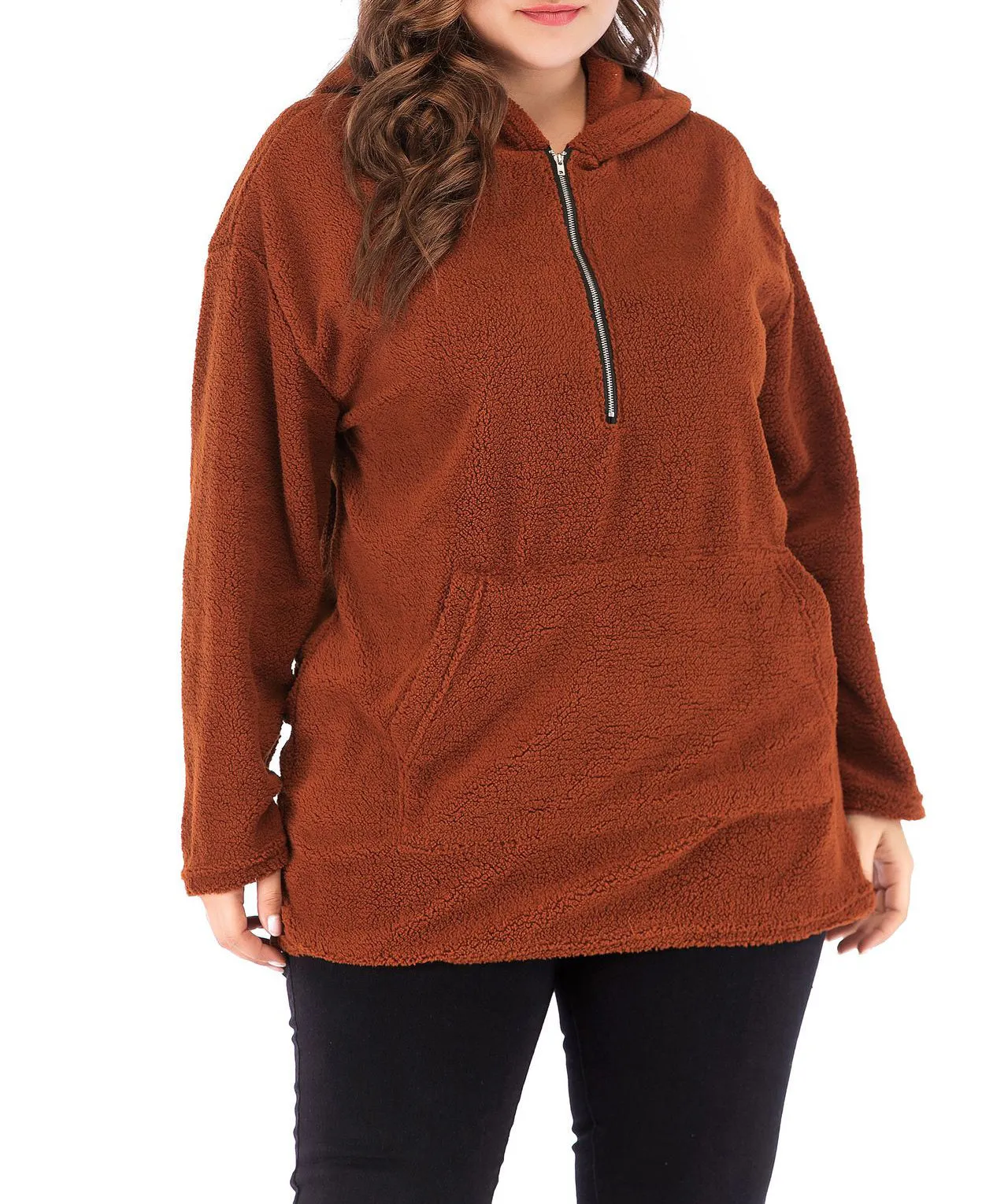 Long-sleeved Hooded Lamb Hair Large Size Sweater