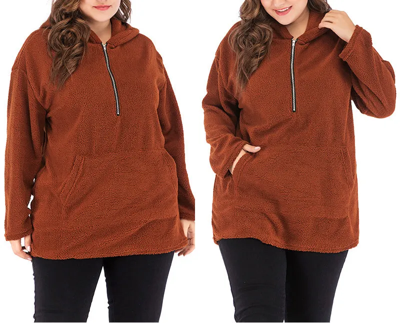Long-sleeved Hooded Lamb Hair Large Size Sweater