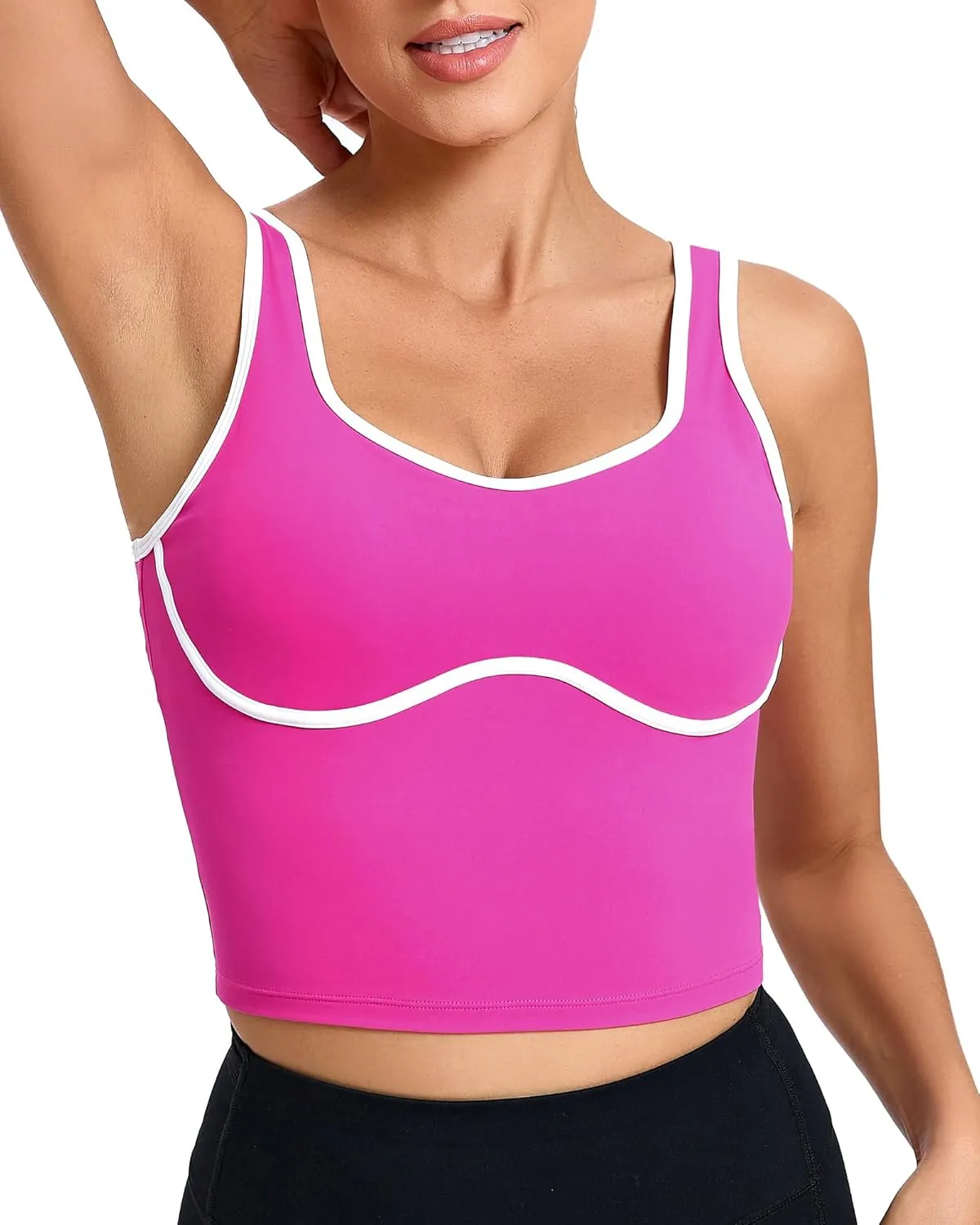 Longline Workout Crop Tank Tops Padded with Built in Shelf Padded