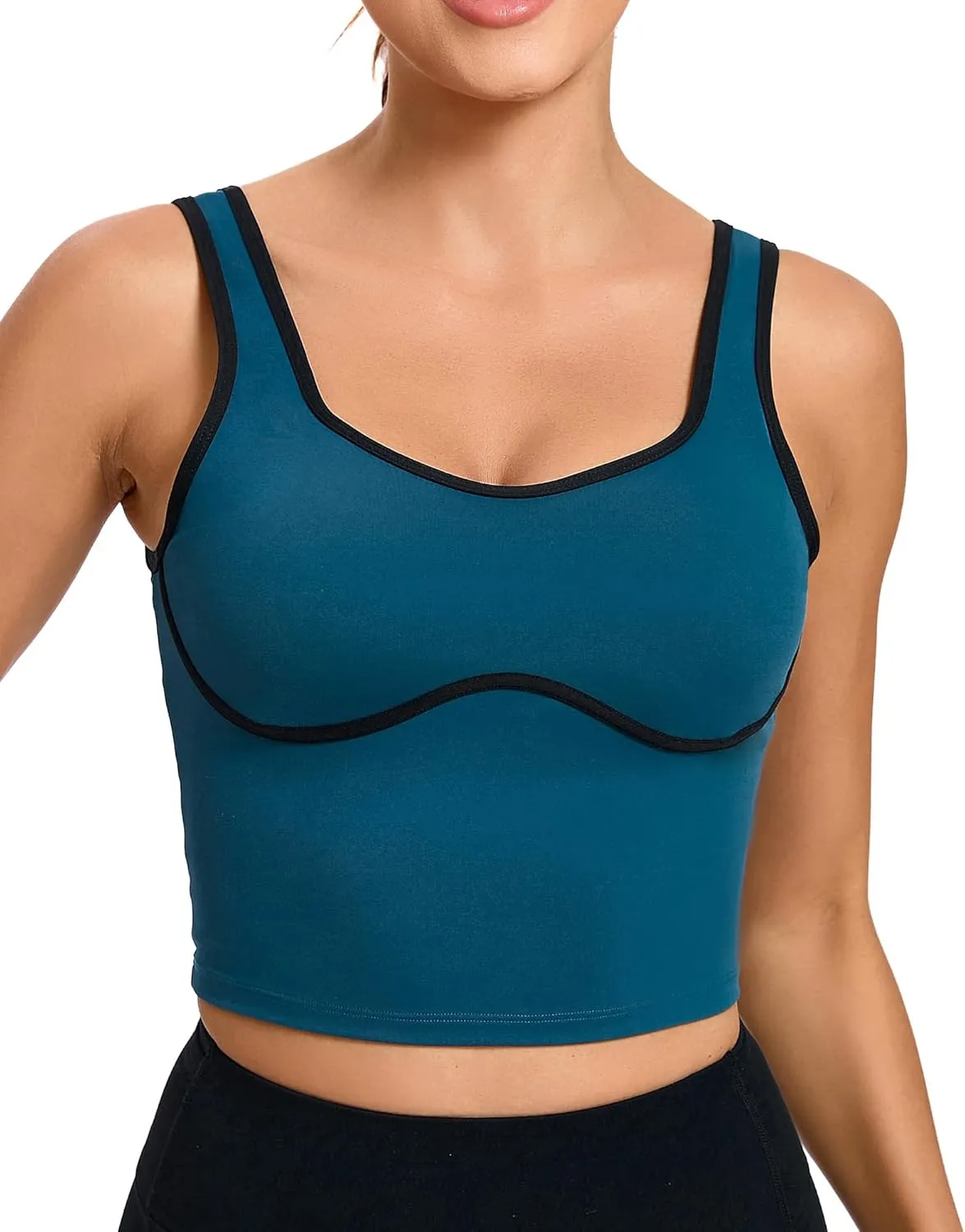 Longline Workout Crop Tank Tops Padded with Built in Shelf Padded