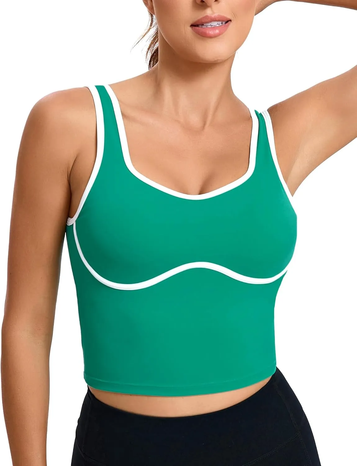 Longline Workout Crop Tank Tops Padded with Built in Shelf Padded