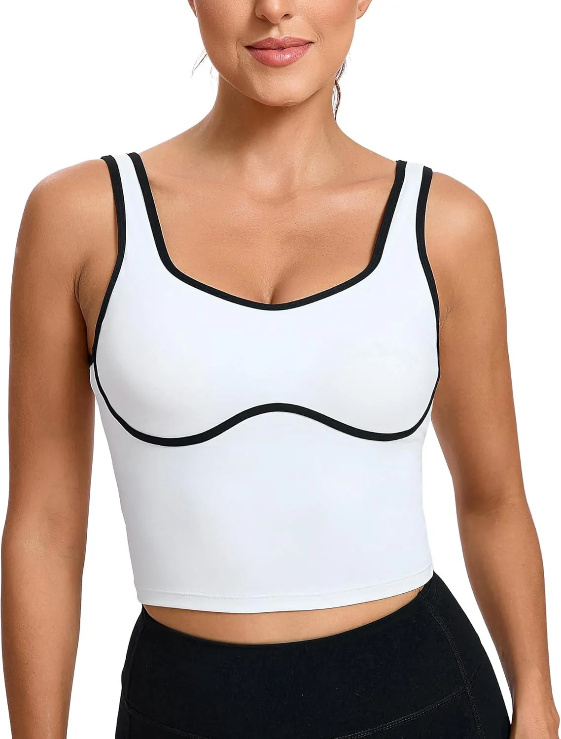 Longline Workout Crop Tank Tops Padded with Built in Shelf Padded