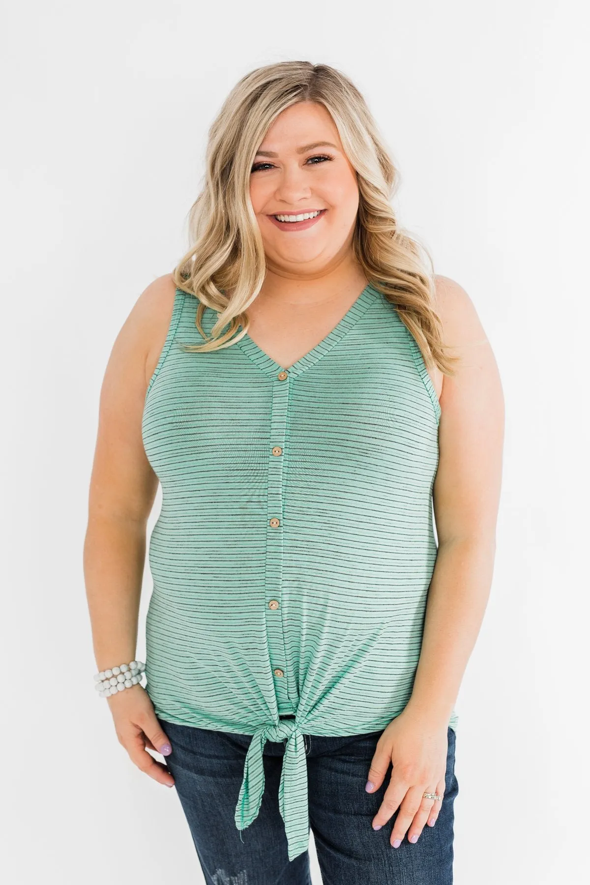 Love Has A Way Striped Tie Tank Top- Mint