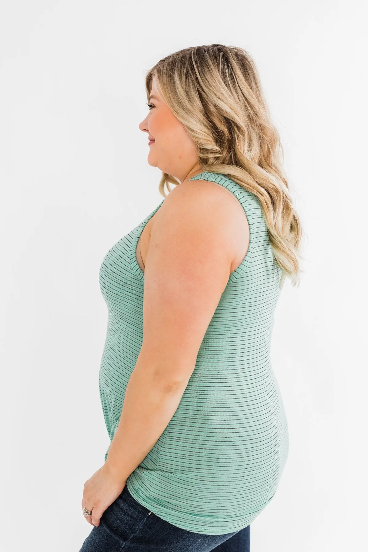Love Has A Way Striped Tie Tank Top- Mint