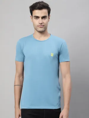 Mack Jonney Round Neck Cotton Solid Blue T-Shirt for Men