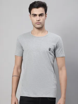 Mack Jonney Round Neck Cotton Solid Grey Melange T-Shirt for Men