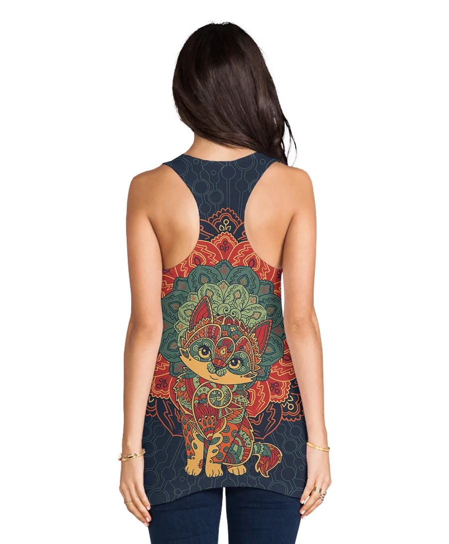 Mandala Cat Flowy Racerback Tank Top